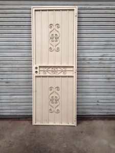 outside frame measures 36 3/8 " x 96" Extra tall, split scroll design, beige Door is sold 'AS IS' for $300.00.